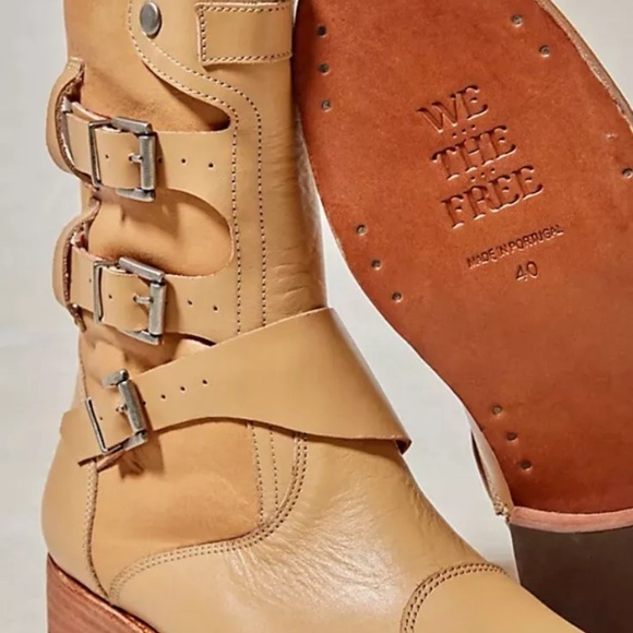 Free People We The Free Dusty Buckle Boot 2 Tone Tan Natural Leather - Picture 4 of 8
